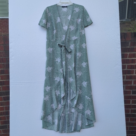 Simplee Boho Floral wrap dress high low hem Maxi flowy Party Dress green.Small - Picture 8 of 12